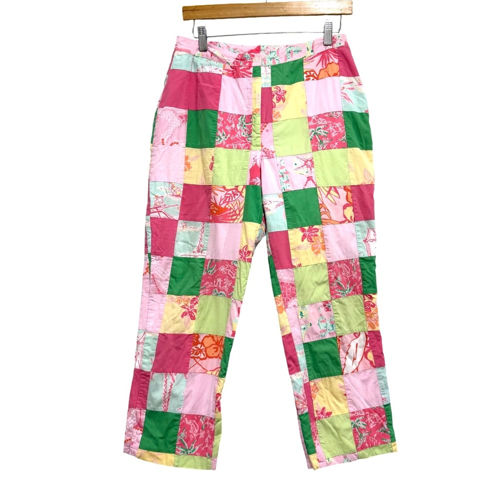 Vintage Lilly Pulitzer Womens Patchwork Pants Size 8 Floral Preppy Straight